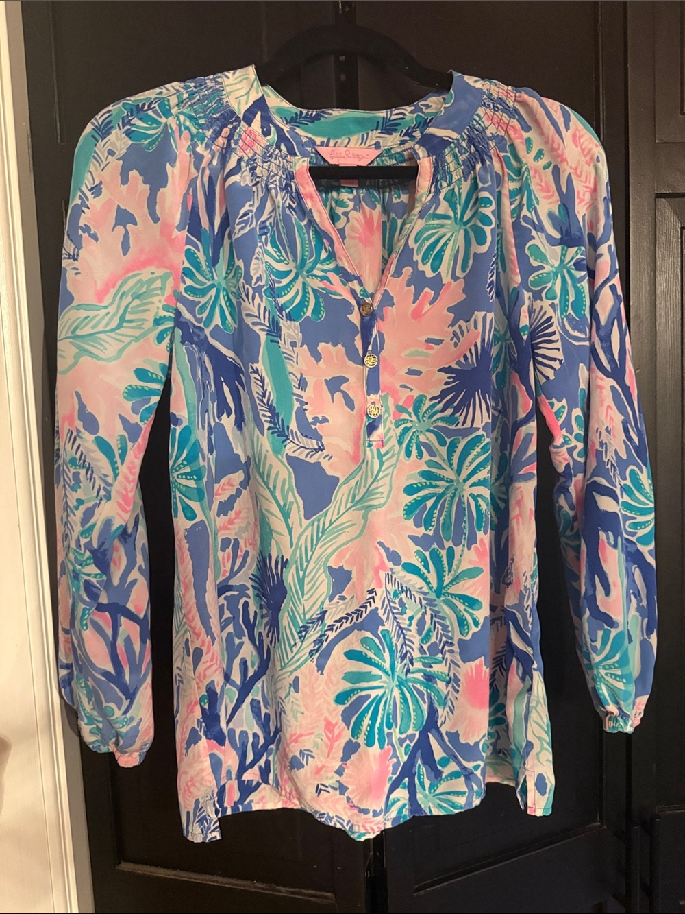 NWOT Lilly Pulitzer Blue, Pink & Teal Tropical Elsa top
